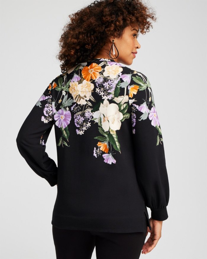 Women's Zenergy French Terry Floral Pullover - Black