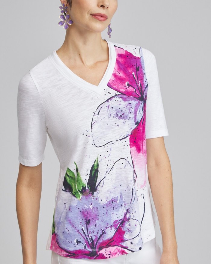 Women's Placed Floral Elbow Sleeve A-line Tee - Parisian Purple