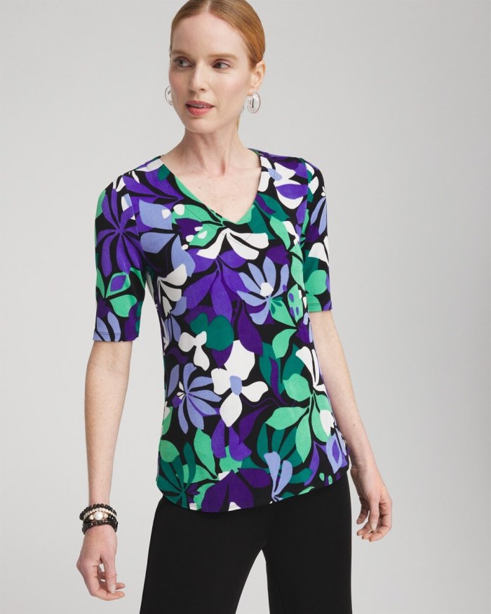 Women's Travelers Floral V-neck Top - Purple Nightshade - Click Image to Close