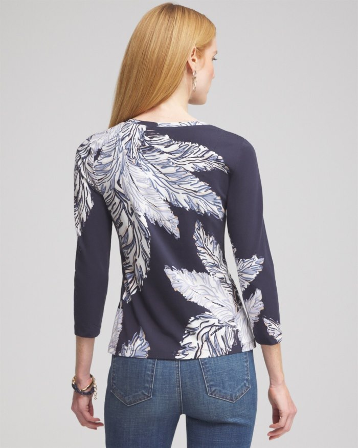 Women's Leaf Print 3/4 Sleeve Perfect Tee - Classic Navy