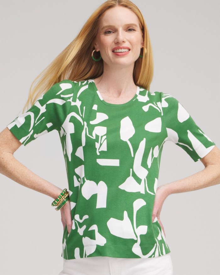 Women's Abstract Everyday Elbow Sleeve Tee - Verdant Green