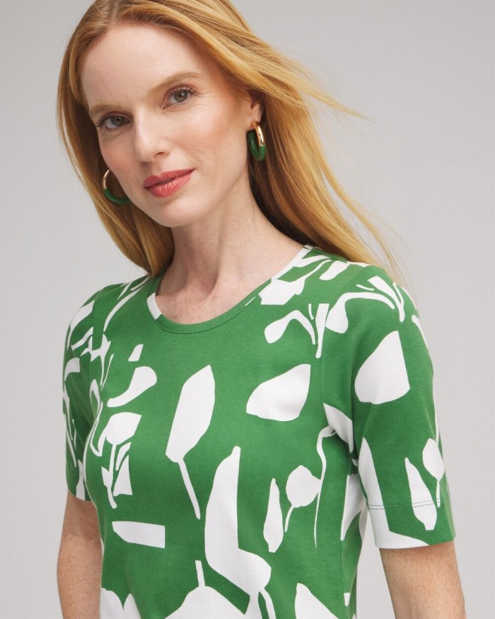 Women's Abstract Everyday Elbow Sleeve Tee - Verdant Green