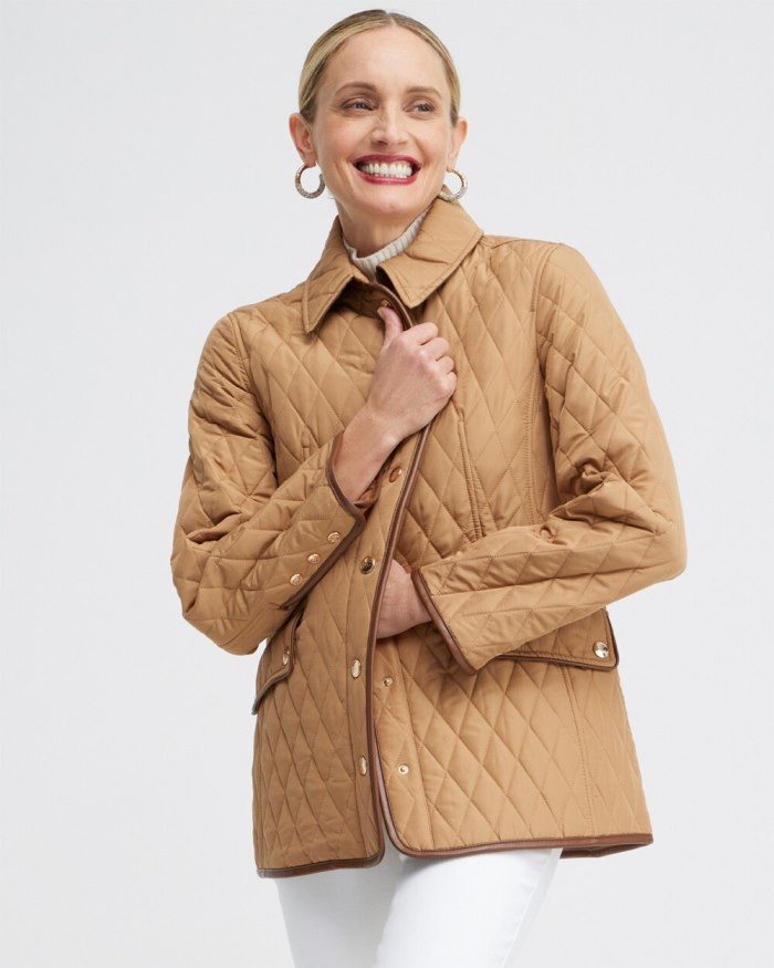 Women's Quilted Mid-Length Jacket - Camel