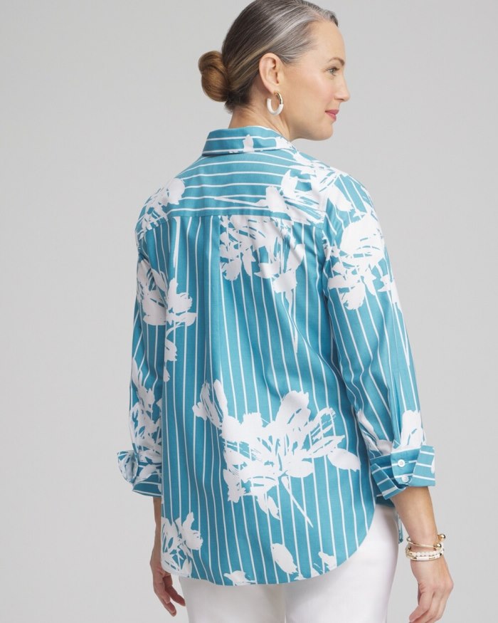 Women's No Iron Stretch Iris Print 3/4 Sleeve Shirt - Cool Water