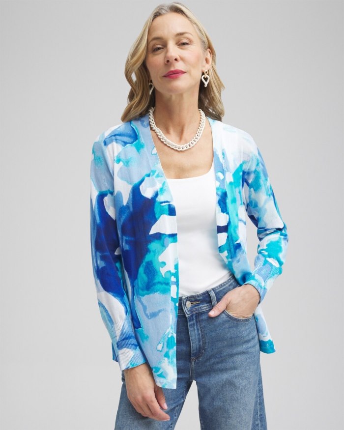 Women's Summer Romance Watercolor Topper Cardigan - Intense Azure