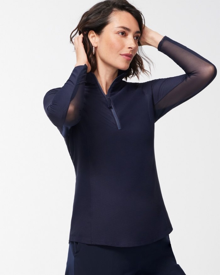 Women's Zenergy Mesh Detail Zip Pullover - Classic Navy - Click Image to Close