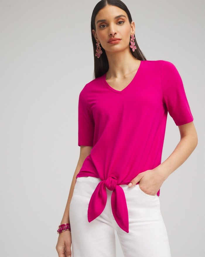 Women's Tie-Front Top - Magenta Rose - Click Image to Close