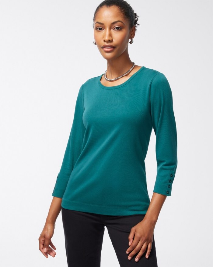 Women's Pima 3/4 Sleeve Everyday Tee - Peacock Teal - Click Image to Close