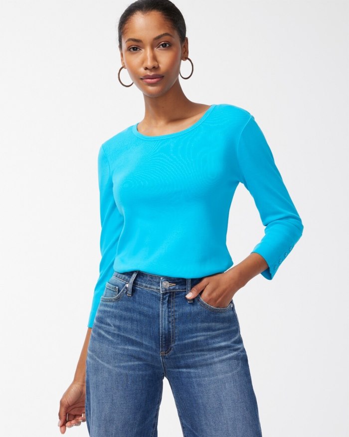 Women's Pima 3/4 Sleeve Everyday Tee - Peacock Teal