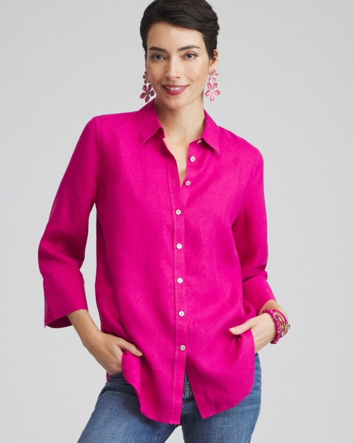 Women's No Iron Linen 3/4 Sleeve Shirt - Intense Azure