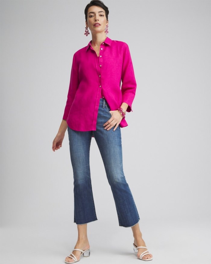 Women's No Iron Linen 3/4 Sleeve Shirt - Intense Azure