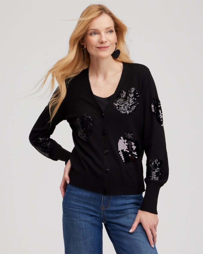 Women's Sequin Hearts Cardigan - Black