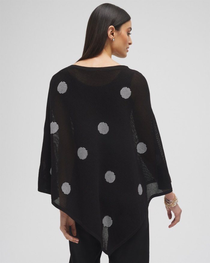 Women's Jacquard Polka Dot Knit Poncho - Black