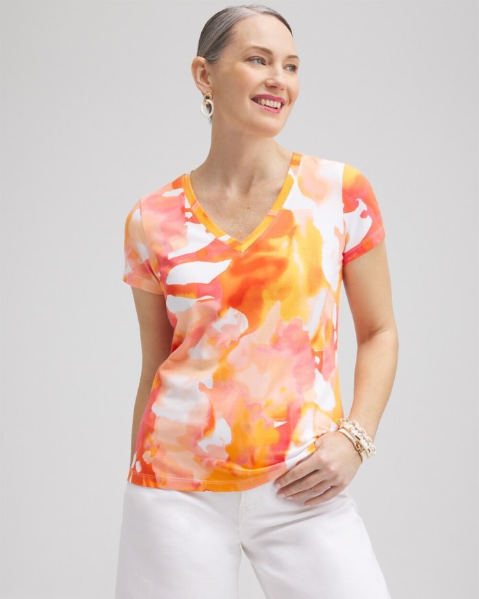 Women's Watercolor V-neck Perfect Tee - Nectarine