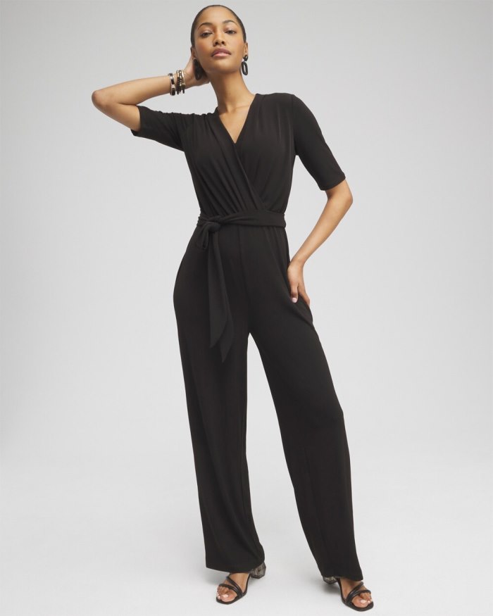 Women's Elbow Sleeve Jumpsuit - Black - Click Image to Close