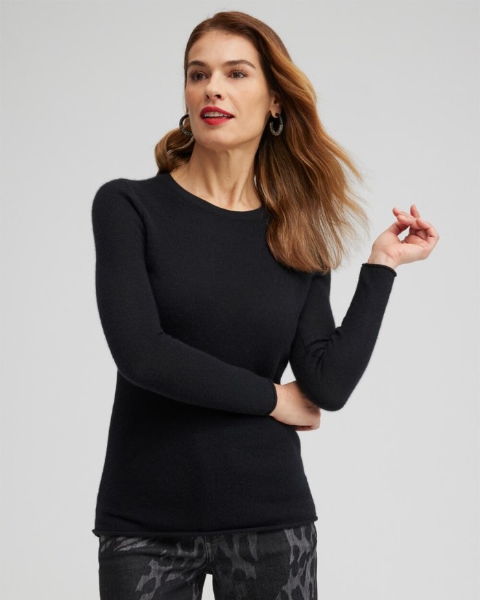 Women's Cashmere Crew Neck Sweater - Black