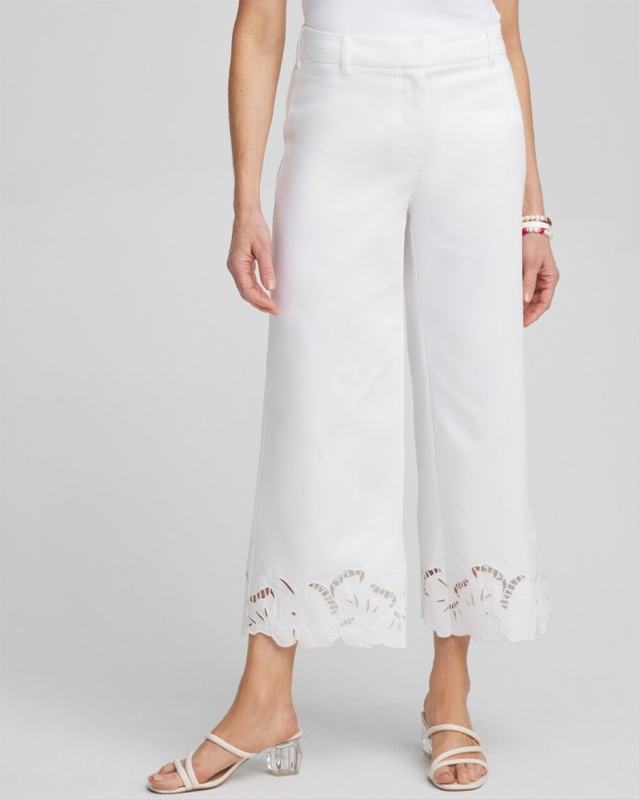 Women's Cotton Sateen Cut Work Crops - Alabaster - Click Image to Close