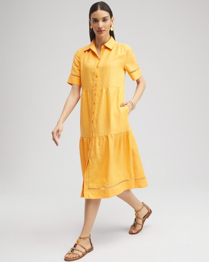 Women's Linen Lattice Trim Midi Dress - Mango Sorbet