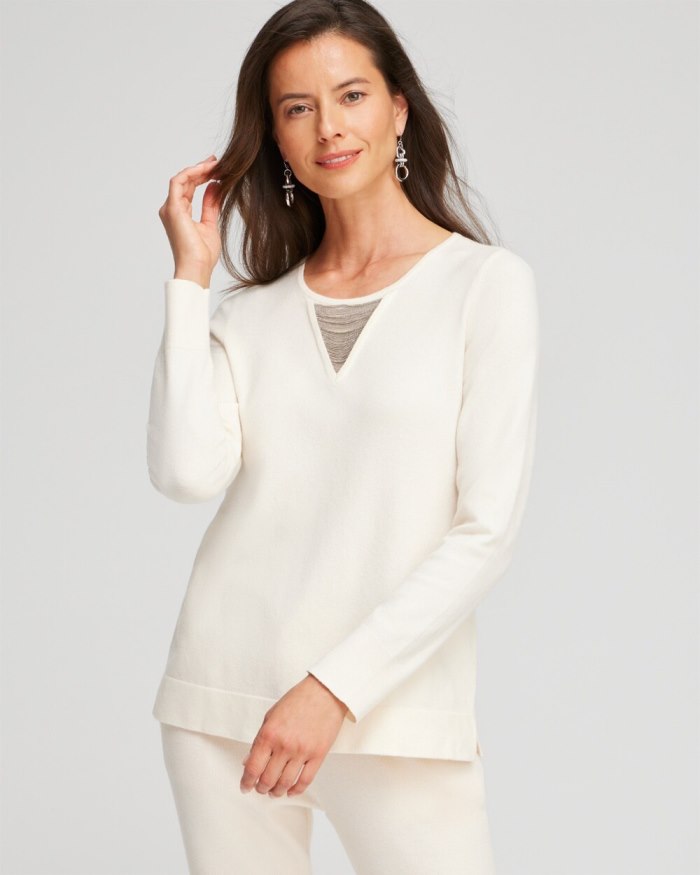 Women's Zenergy Luxe Cashmere Blend Ball Chain Sweater - English Cream - Click Image to Close