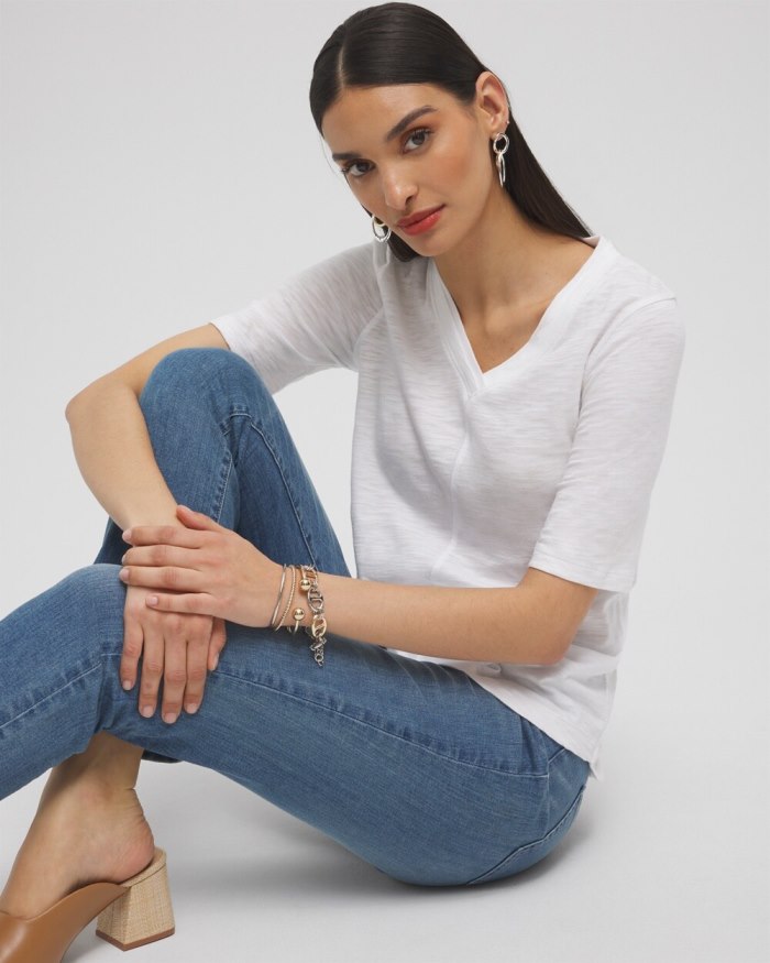 Women's Elbow Sleeve A-line Tee - Alabaster - Click Image to Close