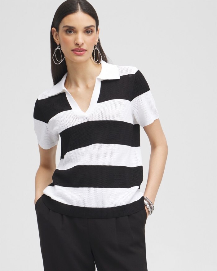 Women's Black Label Fine Knit Polo - Black/Alabaster - Click Image to Close