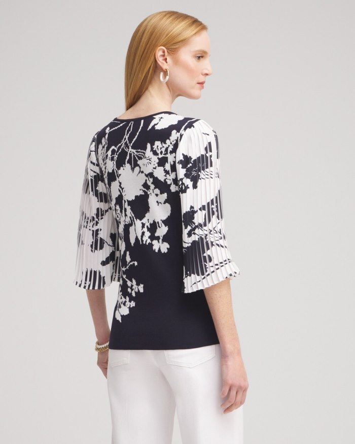 Women's Knit Woven Floral Pullover - Classic Navy