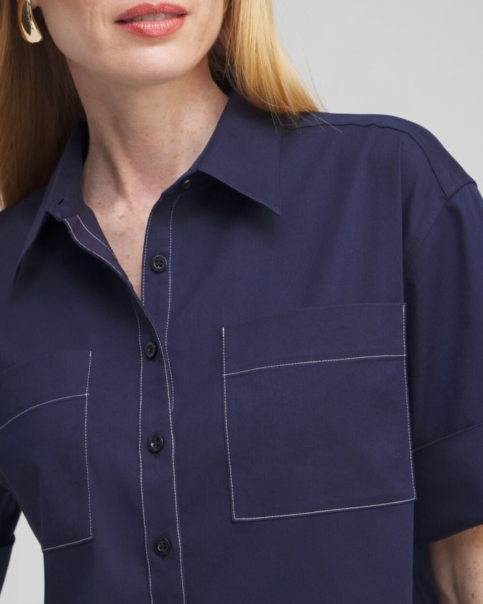 Women's No Iron Stretch Short Sleeve Shirt - Classic Navy