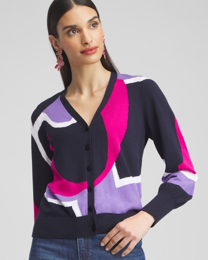 Women's Intarsia Button Front Cardigan - Parisian Purple