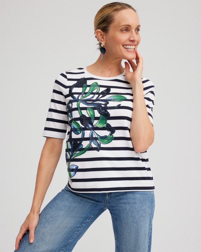 Women's Embellished Stripe Tee - Twisted Ivy