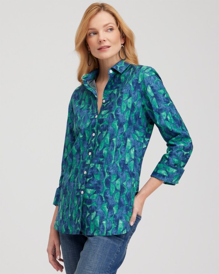 Women's No Iron 3/4 Sleeve Mixed Half Moon Shirt - Twisted Ivy - Click Image to Close