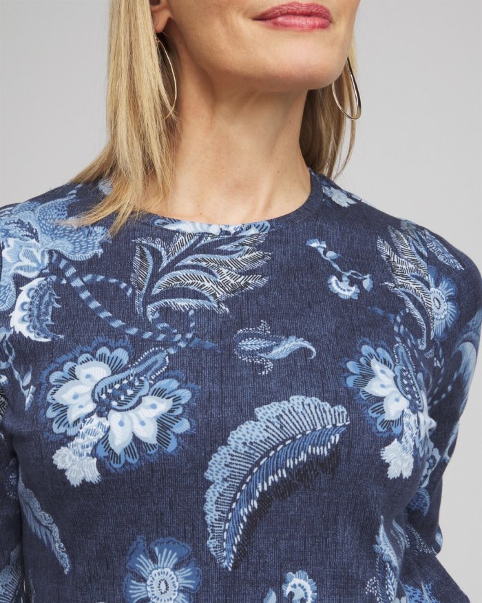 Women's Floral Long Sleeve Tee - Classic Navy