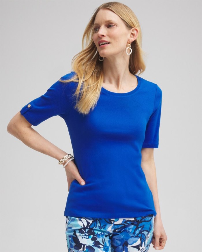 Women's Elbow Sleeve Cotton Tee - Intense Azure - Click Image to Close