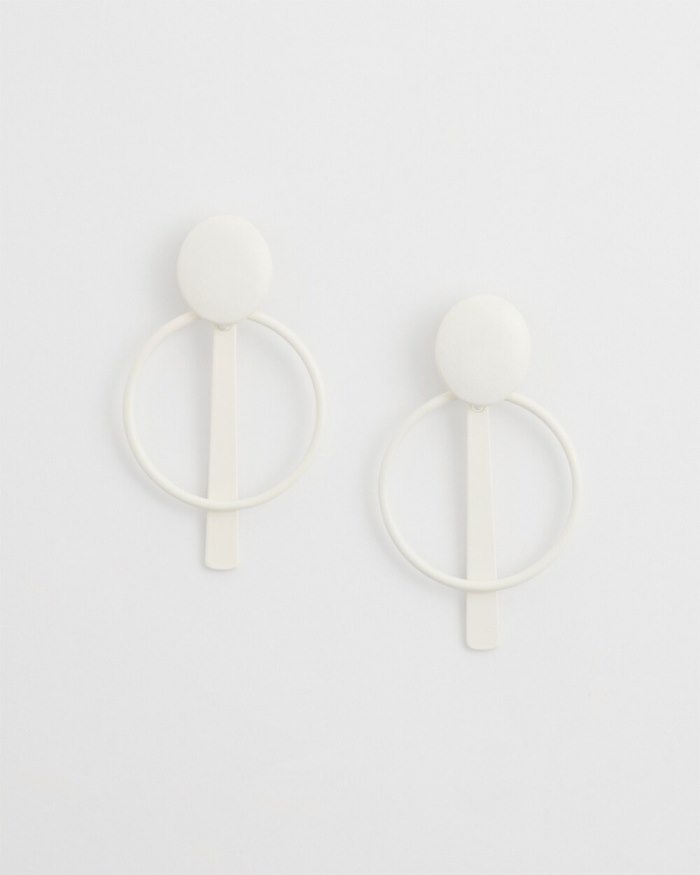 Women's White Clip-on Drop Hoops - White