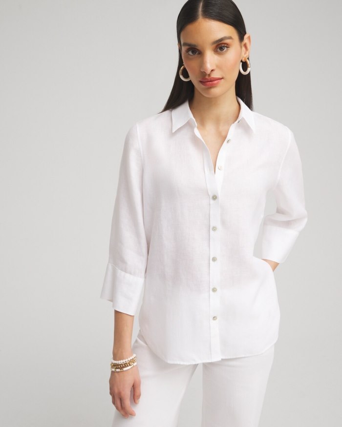 Women's No Iron Linen 3/4 Sleeve Shirt - Optic White