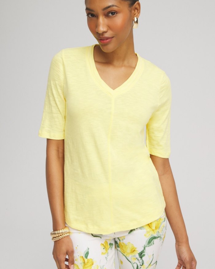 Women's Elbow Sleeve A-line Tee - Soft Buttercup - Click Image to Close