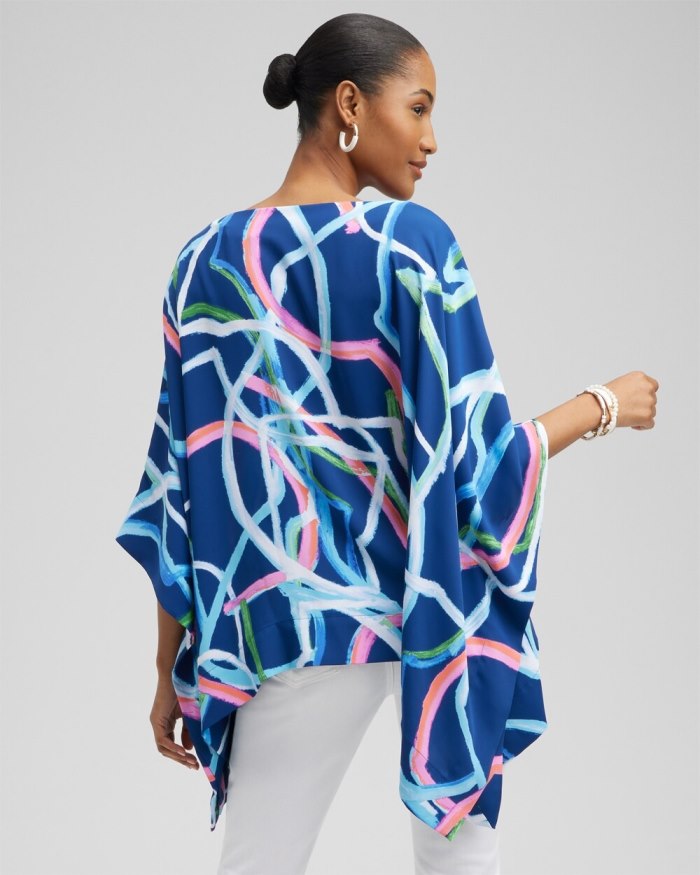 Women's Abstract Lines Poncho - Classic Navy