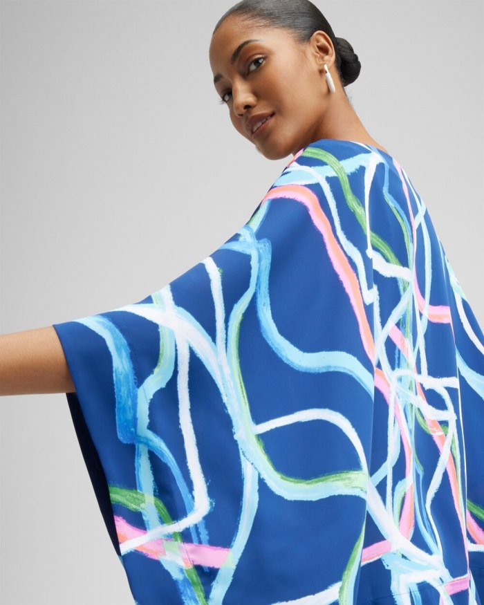 Women's Abstract Lines Poncho - Classic Navy