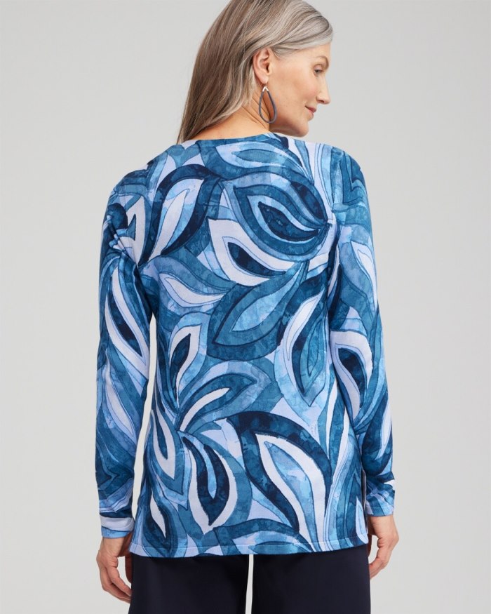 Women's Spun Rayon Leaf Print Cardigan - Azores Blue