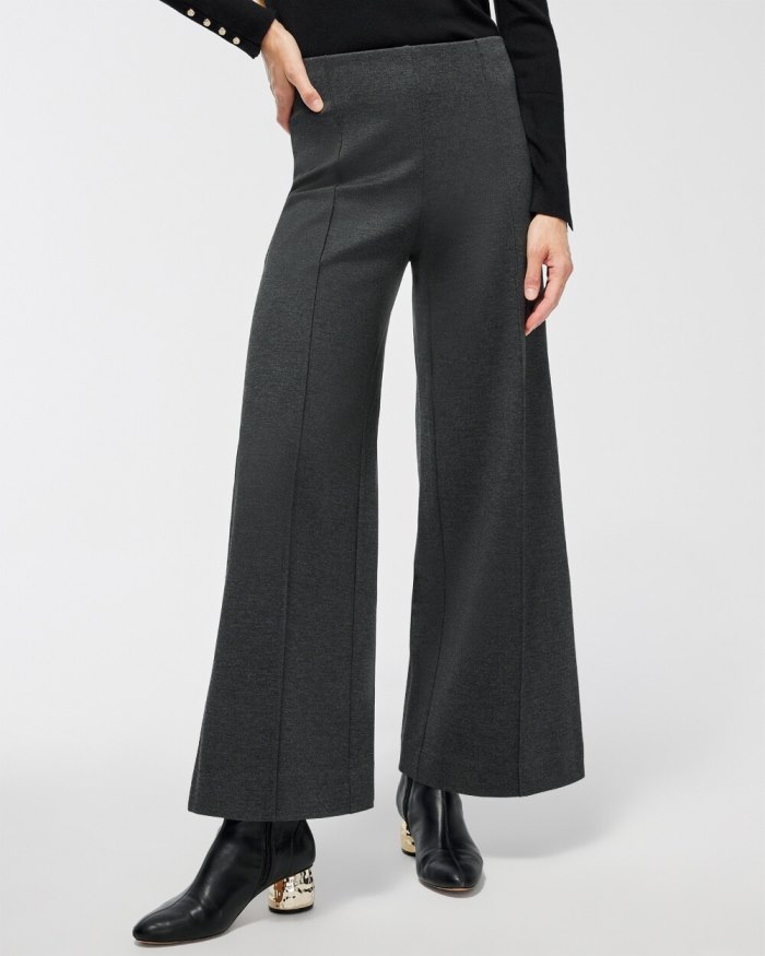 Women's Ponte Pintuck Wide Leg Ankle Pants - Graphite Heather Gray