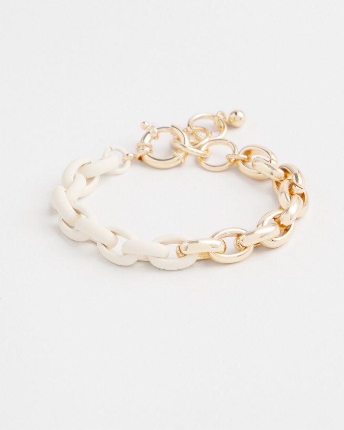 Women's Two Tone Link Bracelet - Alabaster - Click Image to Close