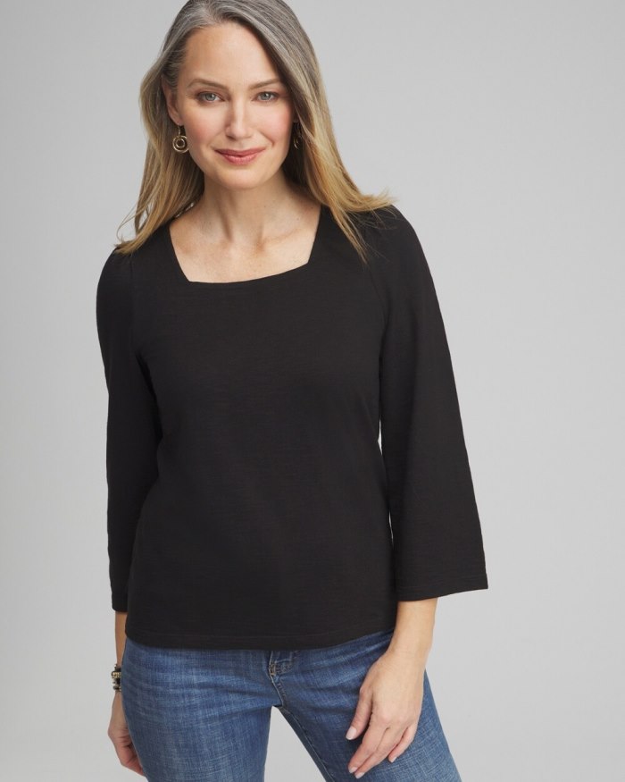 Women's Square Neck Bell Sleeve Top - Black