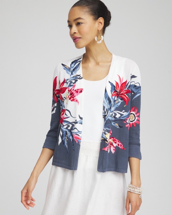 Women's Summer Romance Floral Short Cardigan - PINK ANIMA - Click Image to Close