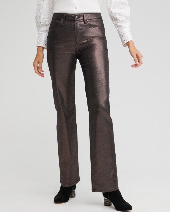 Women's High Rise Coated Straight Jeans - Gunmetal