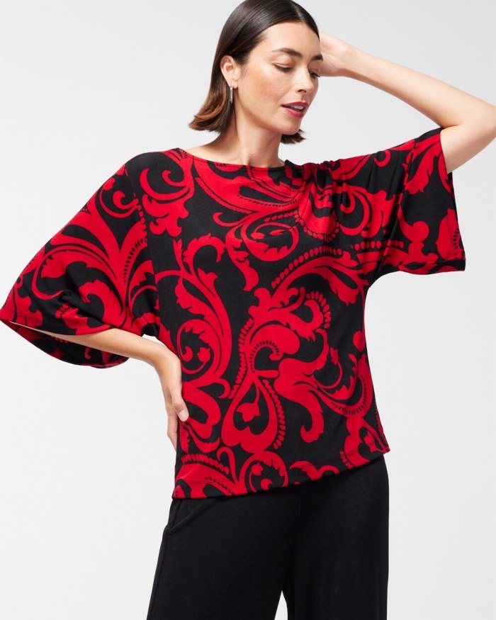 Women's Travelers Kimono Sleeve Top - Red Allure - Click Image to Close