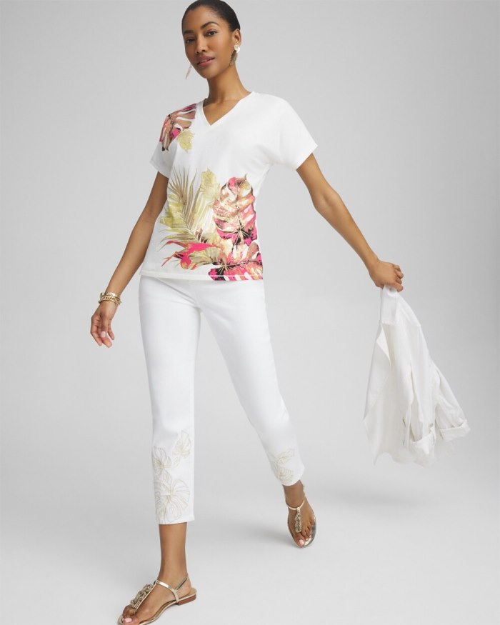 Women's Dolman Foil Leaf Print Tee - Alabaster