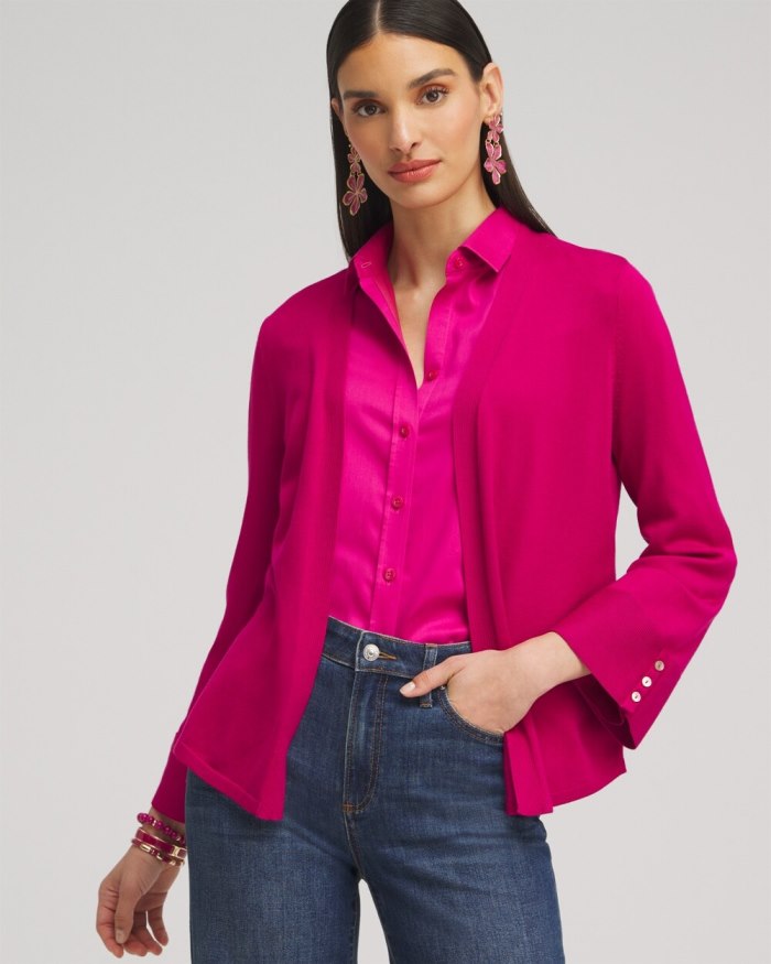 Women's Spun Rayon Flare Sleeve Cardigan - Magenta Rose - Click Image to Close