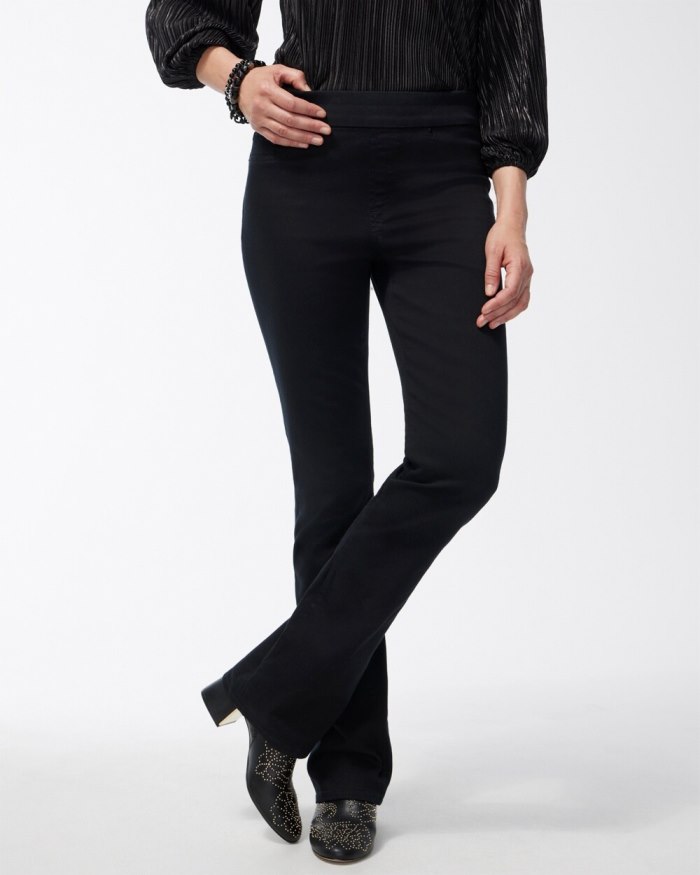 Women's Black Pull-on Bootcut Jeggings - Black - Click Image to Close