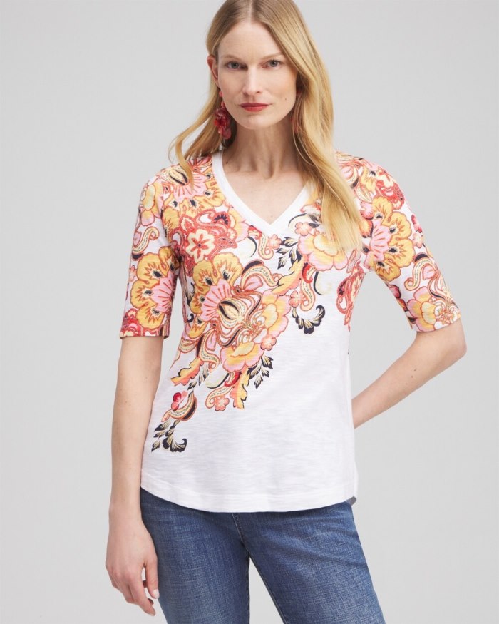 Women's Floral Elbow Sleeve A-line Tee - Alabaster