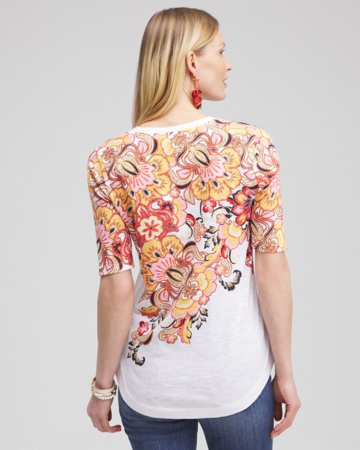 Women's Floral Elbow Sleeve A-line Tee - Alabaster