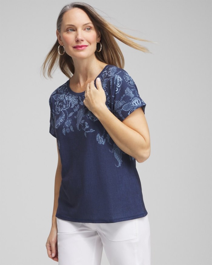 Women's Zenergy Floral Drop Shoulder Tee - Classic Navy - Click Image to Close